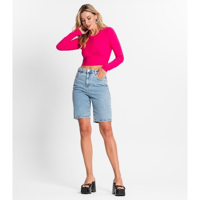 Blusa Manga Longa Em Ribana Canelada Endless Rosa