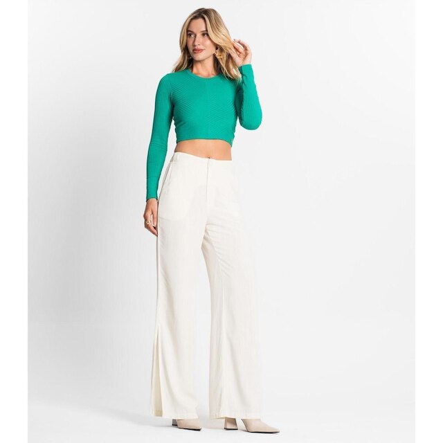 Blusa Manga Longa Em Ribana Canelada Endless Verde