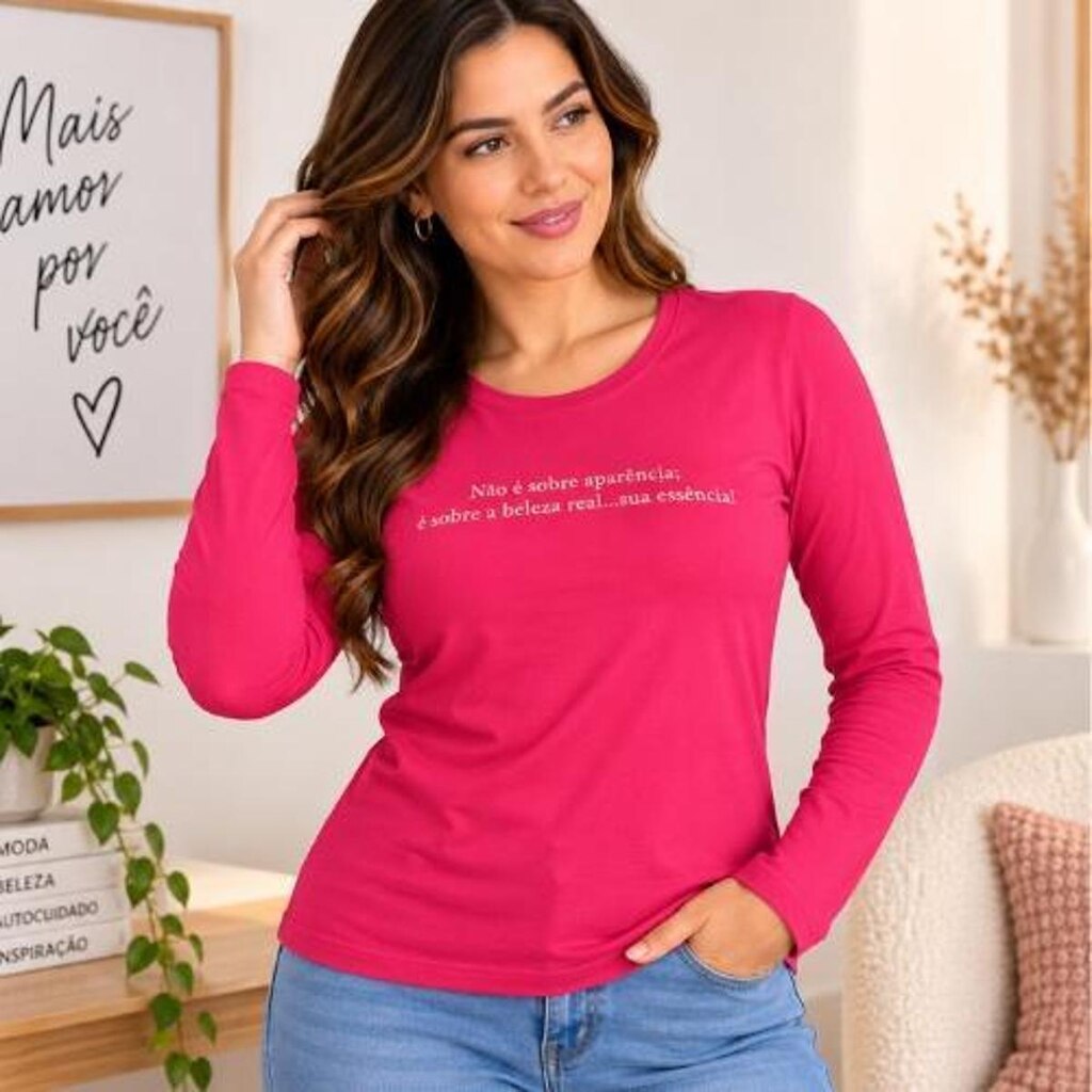 Blusa Manga Longa em Viscose - Cereja