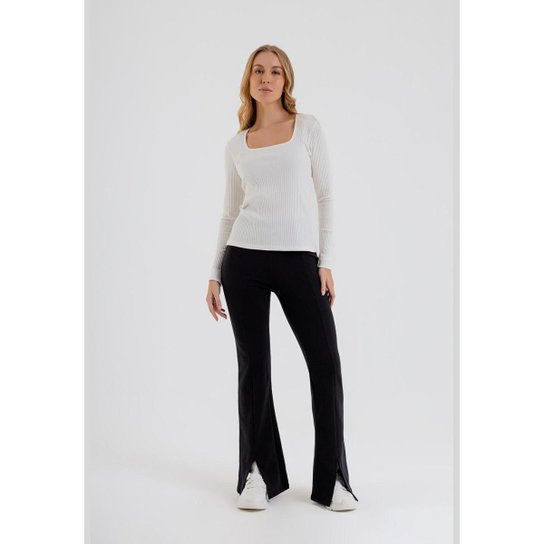 Blusa Manga Longa Feminina em Ribana Canelada Just Basic
