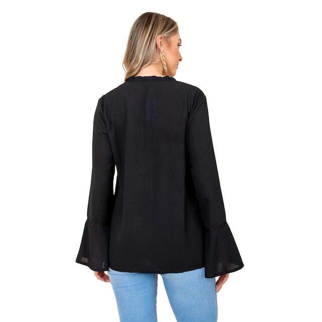 Blusa Manga Longa Flare Renda