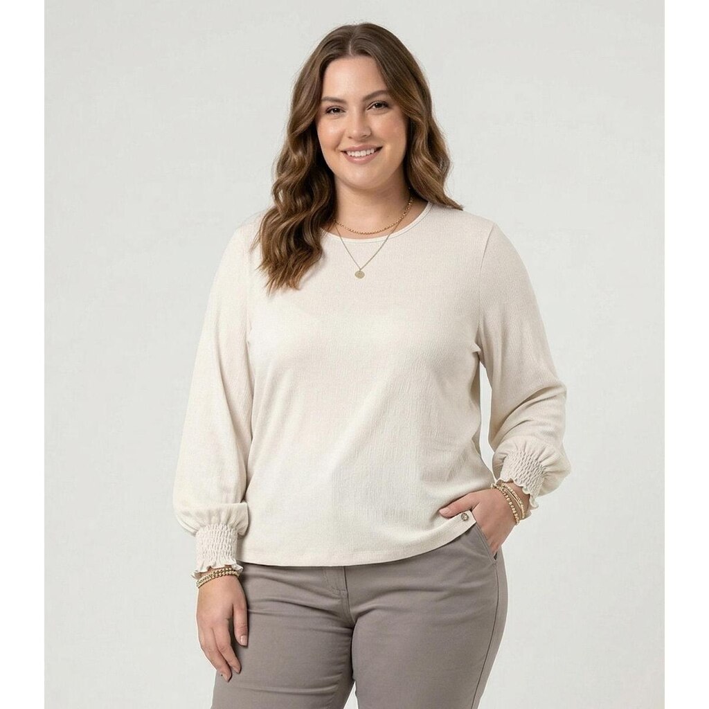 Blusa Manga Longa Lastex Plus Size Secret Glam Bege