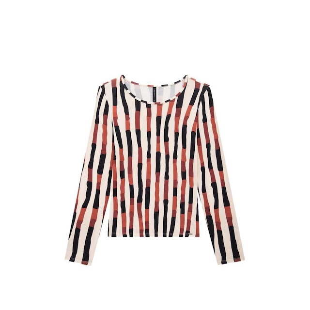 Blusa Manga Longa Lunender Estampa Bege Tam. G