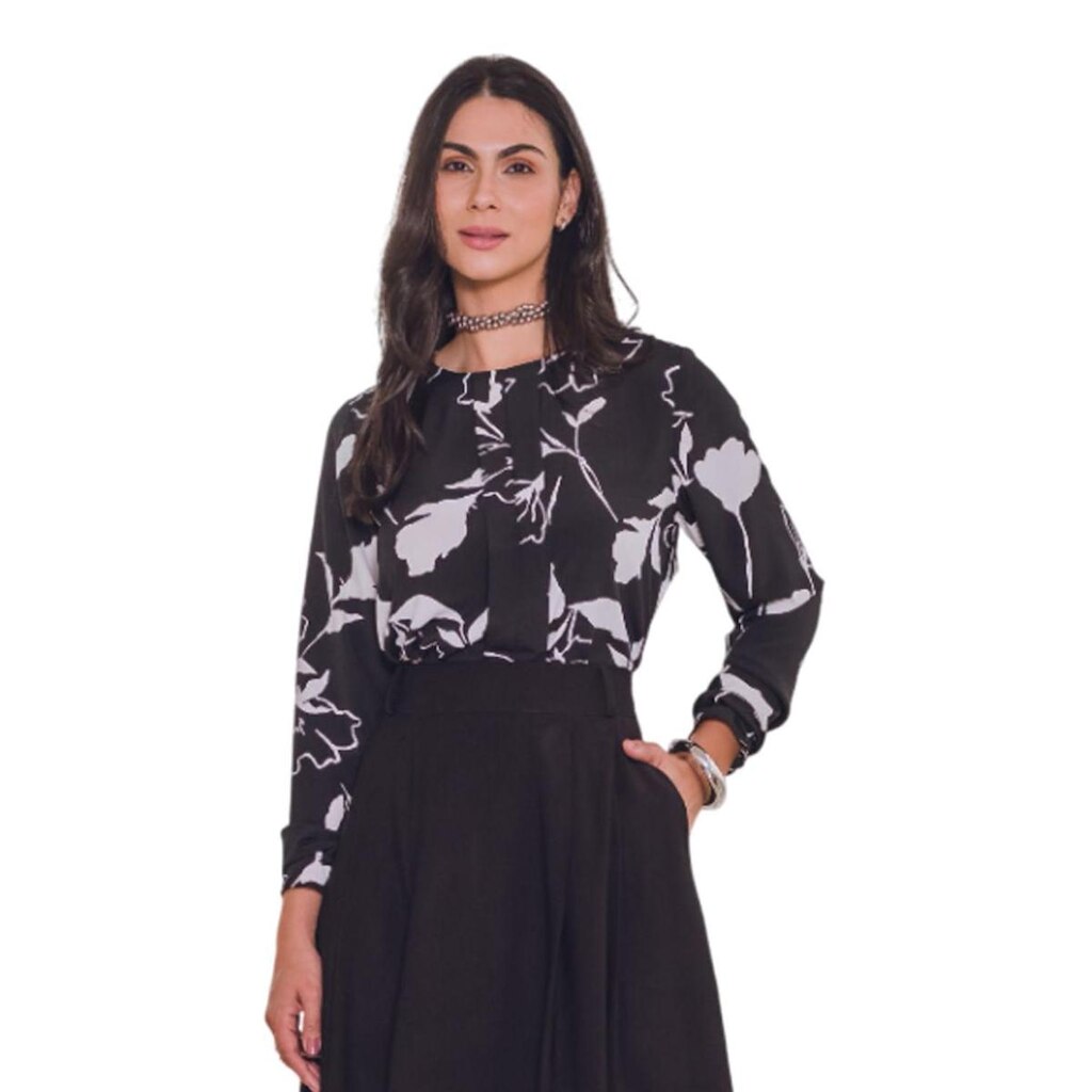 Blusa Manga Longa Matuta Essencial Floral Preto Tam. 44