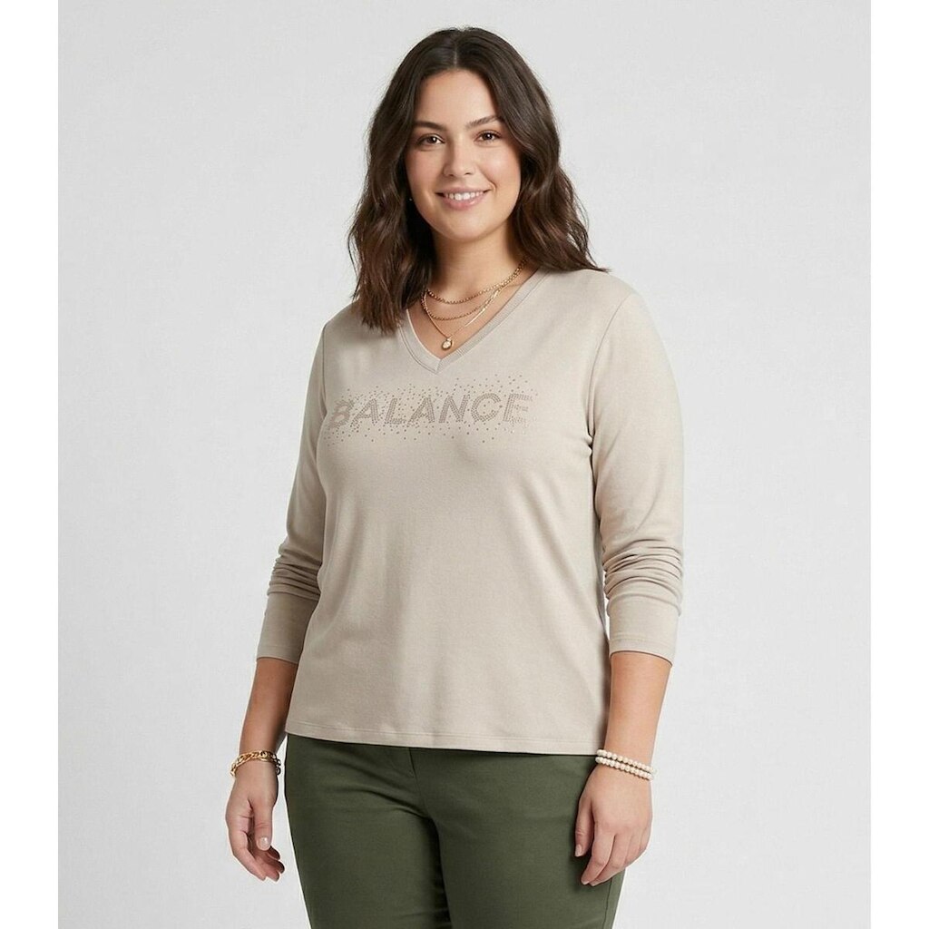 Blusa Manga Longa Plus Size Secret Glam Bege