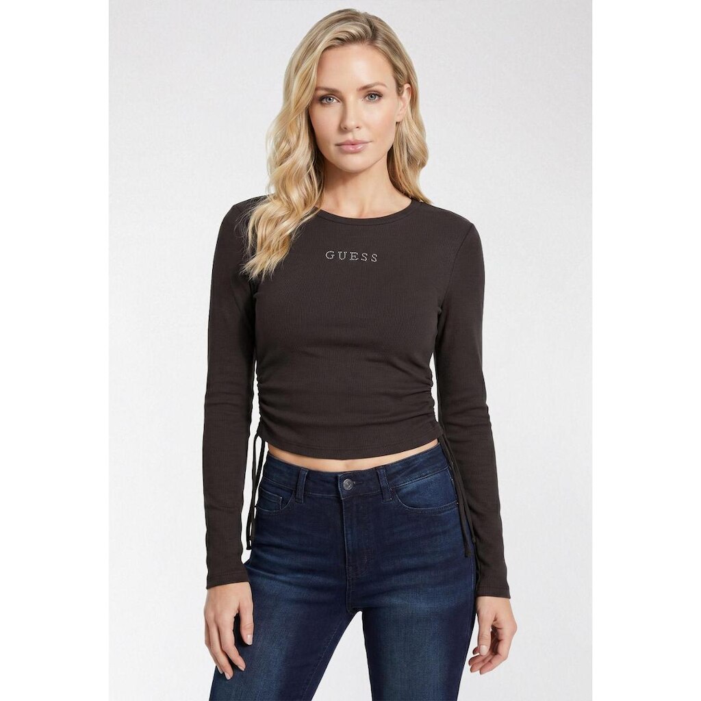 Blusa Manga Longa Rib Logo Hotfix Marrom
