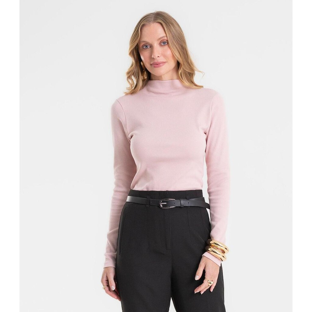 Blusa Manga Longa Ribana Básica Rovitex Rosa