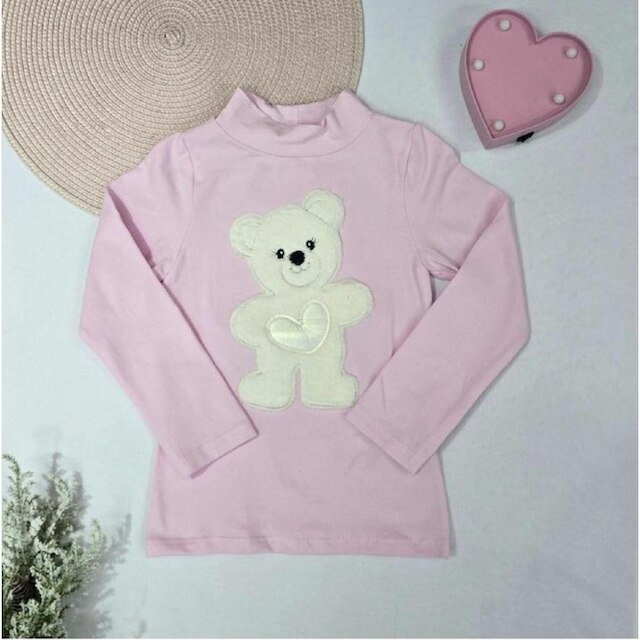 Blusa Manga Longa Urso Bordado Cotton Infantil Menina