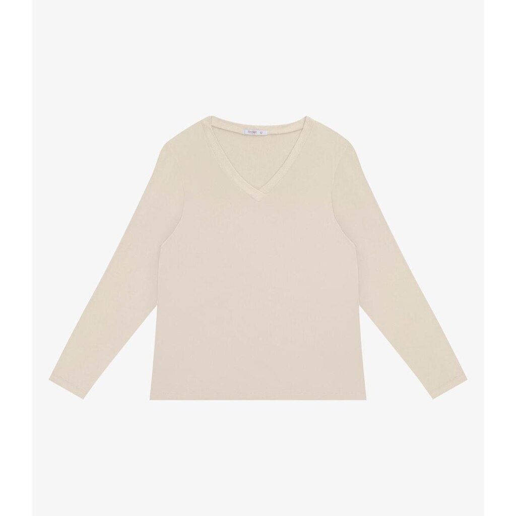 Blusa Manga Longa Visco Tricot Secret Glam Bege
