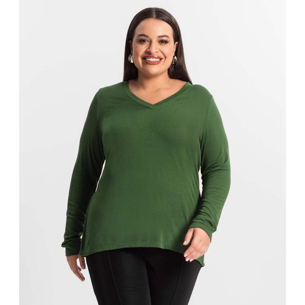 Blusa Manga Longa Visco Tricot Secret Glam Verde