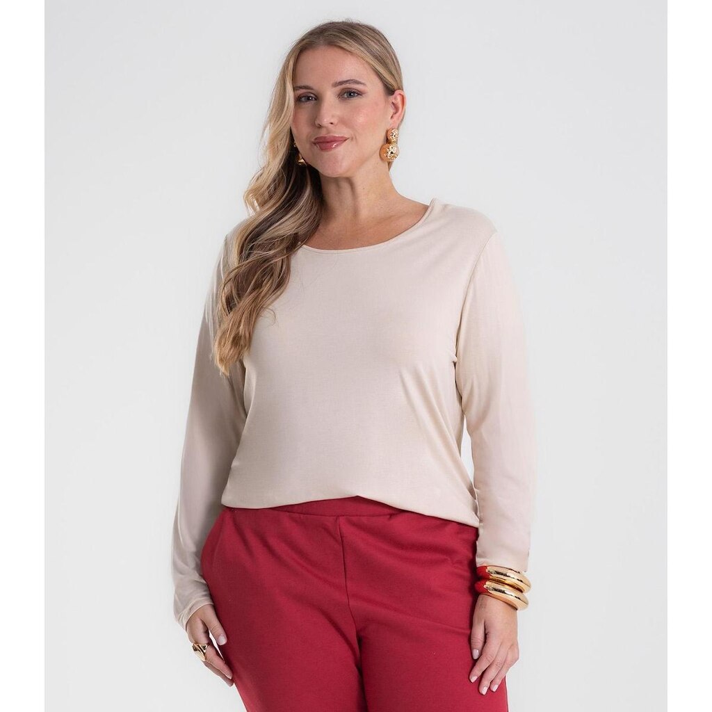 Blusa Manga Longa Viscotorcion Secret Glam Bege
