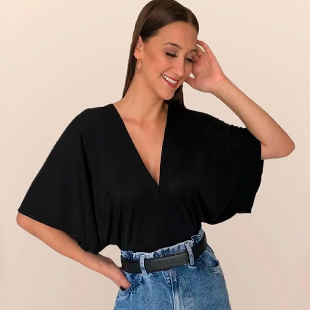 Blusa Manga Morcego Canelada Mallha Estilosa Lisa Cropped