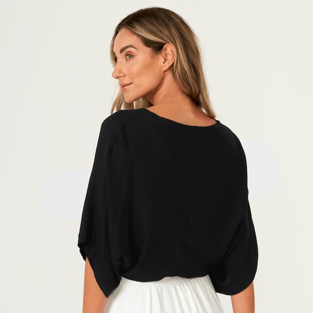 Blusa Manga Morcego Canelada Mallha Estilosa Lisa Cropped