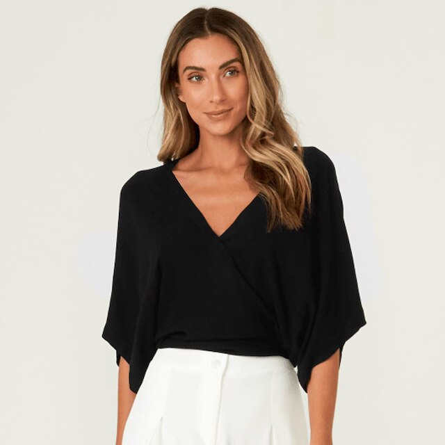 Blusa Manga Morcego Canelada Mallha Estilosa Lisa Cropped