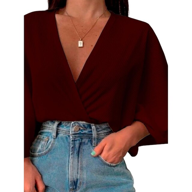 Blusa Manga Morcego Canelada Mallha Estilosa Lisa Cropped