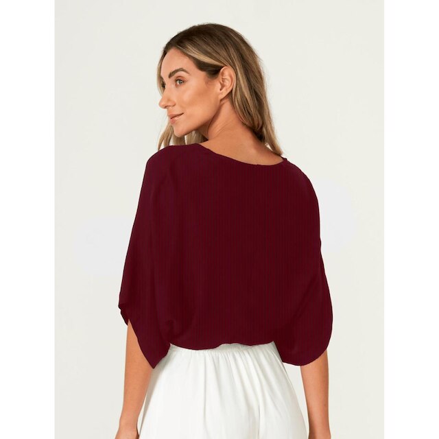 Blusa Manga Morcego Canelada Mallha Estilosa Lisa Cropped
