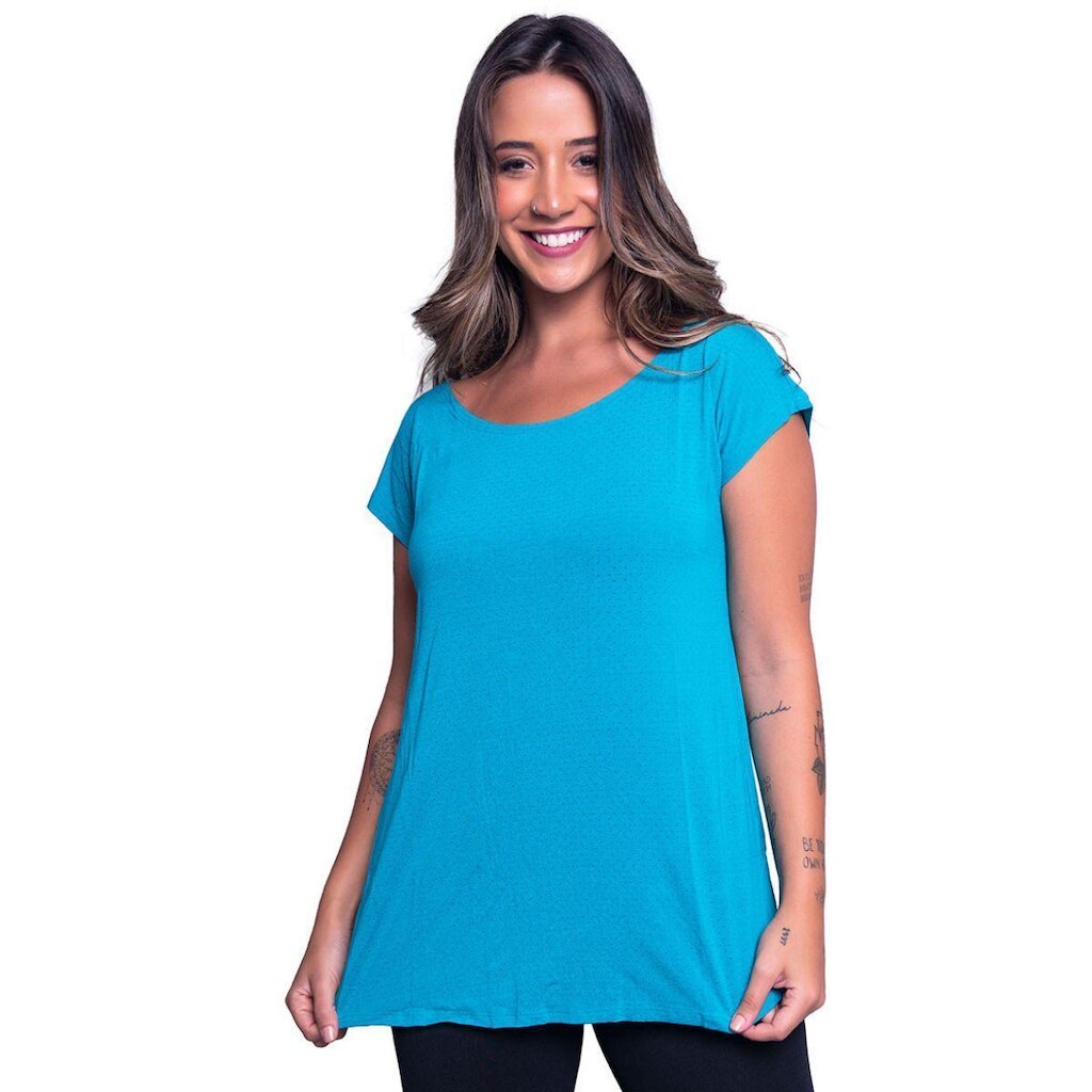 Blusa Marcela Fitness Lisa Serra e Mar Modas Manga Curta Roupa Para Academia Treino Moda Feminina