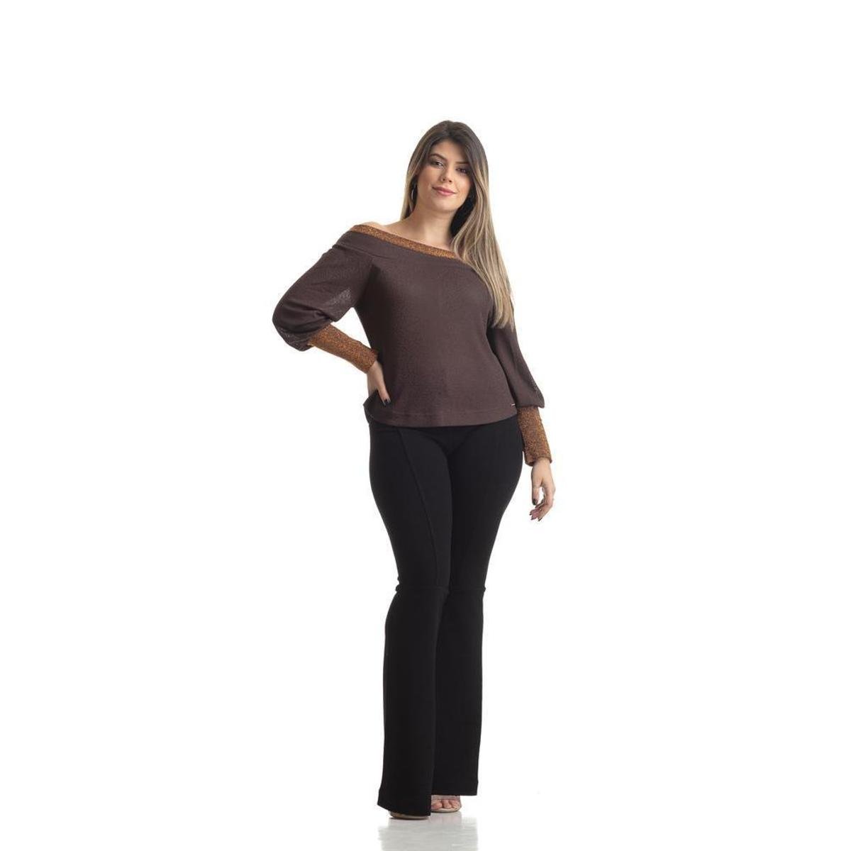 Blusa Maria Arruda Tricot Ombro A Ombro Punho Lurex Le 21198 Feminina - Marrom Menor preço em Blusa Maria Arruda Tricot Ombro A Ombro Punho Lurex Le 21198 Feminina - Marrom