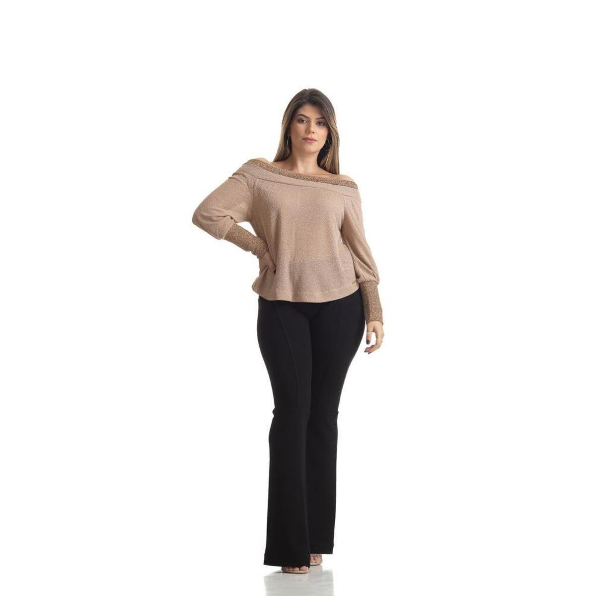 Blusa Maria Arruda Tricot Ombro A Ombro Punho Lurex Le 21198 Feminina Menor preço em Blusa Maria Arruda Tricot Ombro A Ombro Punho Lurex Le 21198 Feminina