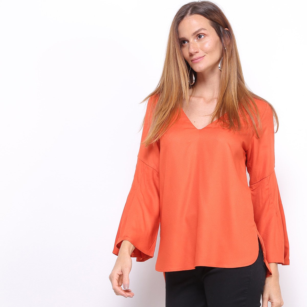 Blusa Maria Filá Manga Longa Feminina - Laranja Menor preço em Blusa Maria Filá Manga Longa Feminina - Laranja