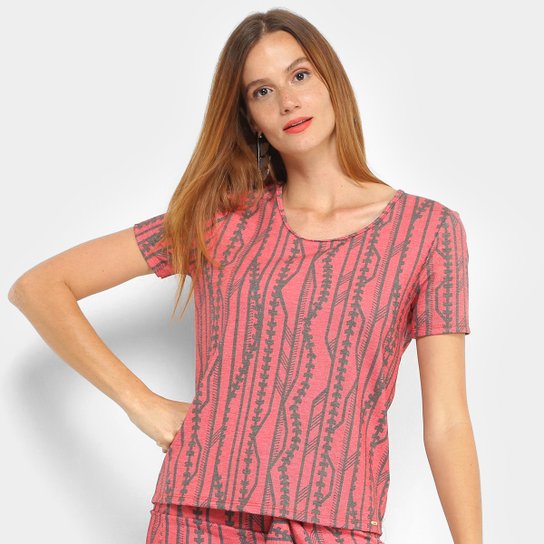 Blusa Marialícia Estampada Feminina - Vermelho