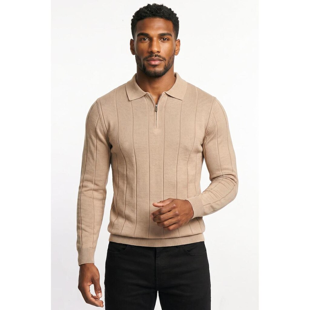 Blusa masculina manga longa gola polo com zíper 69627