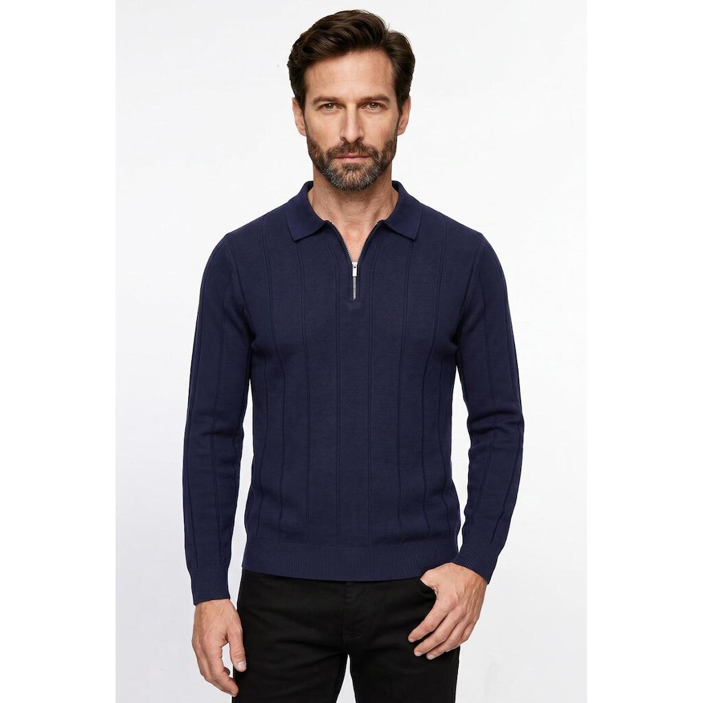 Blusa masculina manga longa gola polo com zíper 69627