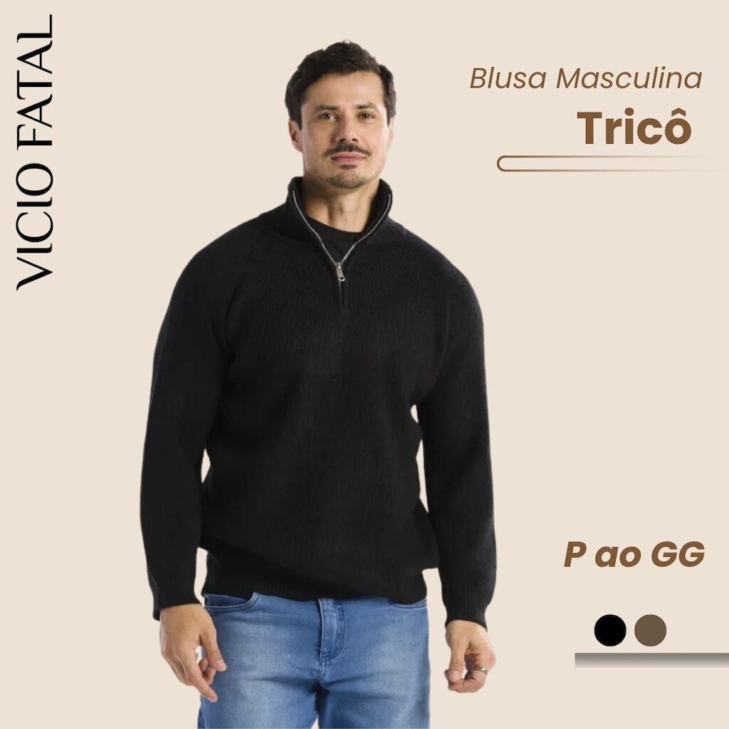 Blusa Masculina Modal Frizada Gola Alta - Aconchegante Inverno Tricô