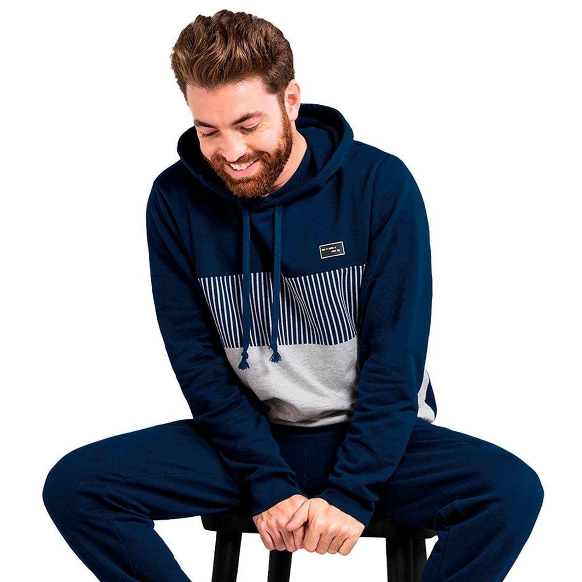 Blusa Masculina Moletom Listrada Marinho - Azul Escuro Menor preço em Blusa Masculina Moletom Listrada Marinho - Azul Escuro