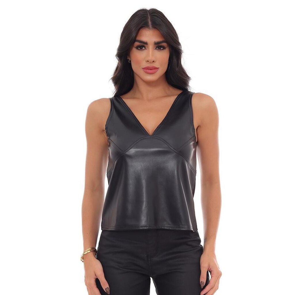 BLUSA MATERIAL SINTÉTICO FEMININA DECOTE V 90468
