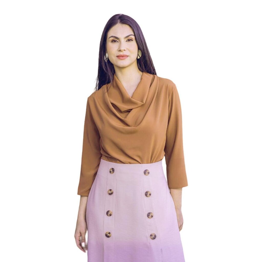 Blusa Matuta Essencial Gola Fluida Marrom Tam. 44