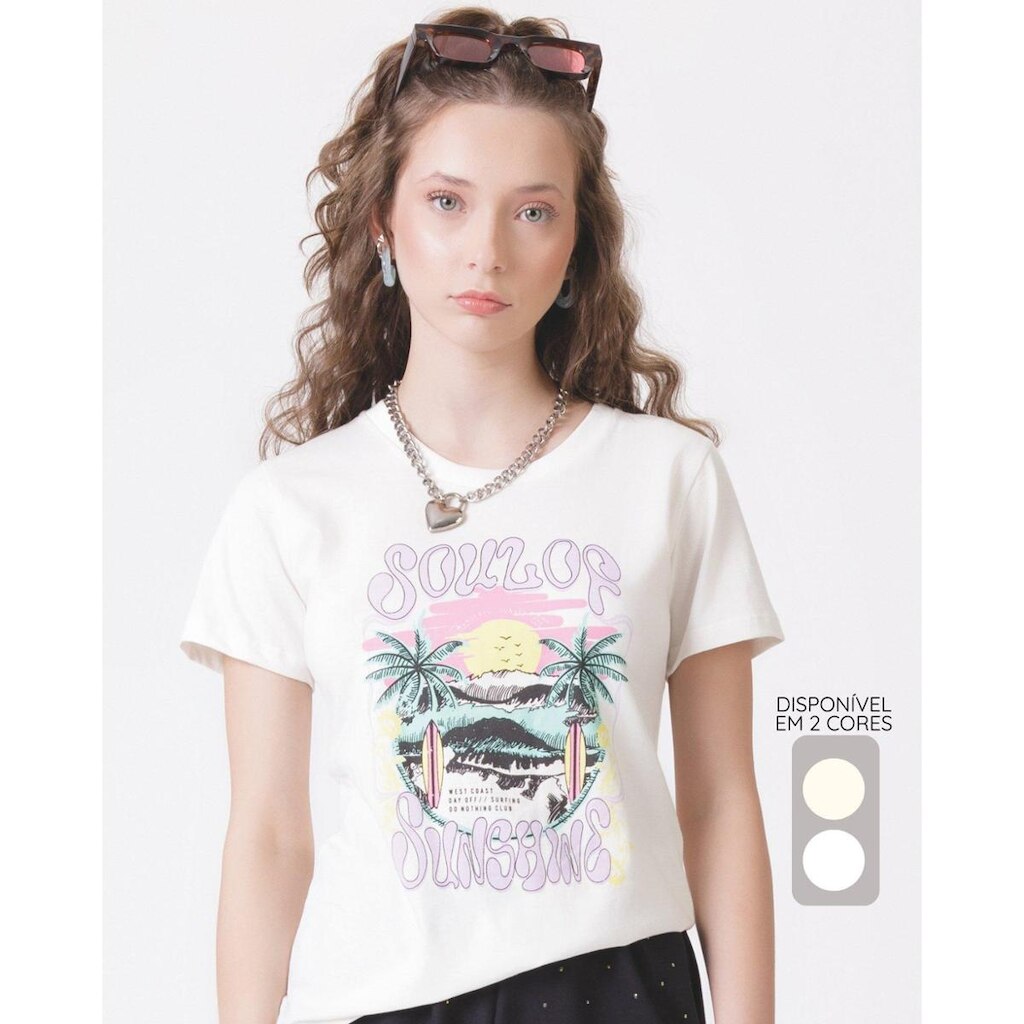 Blusa Meia Malha Estampada - Menina Tamanho 12 a 18