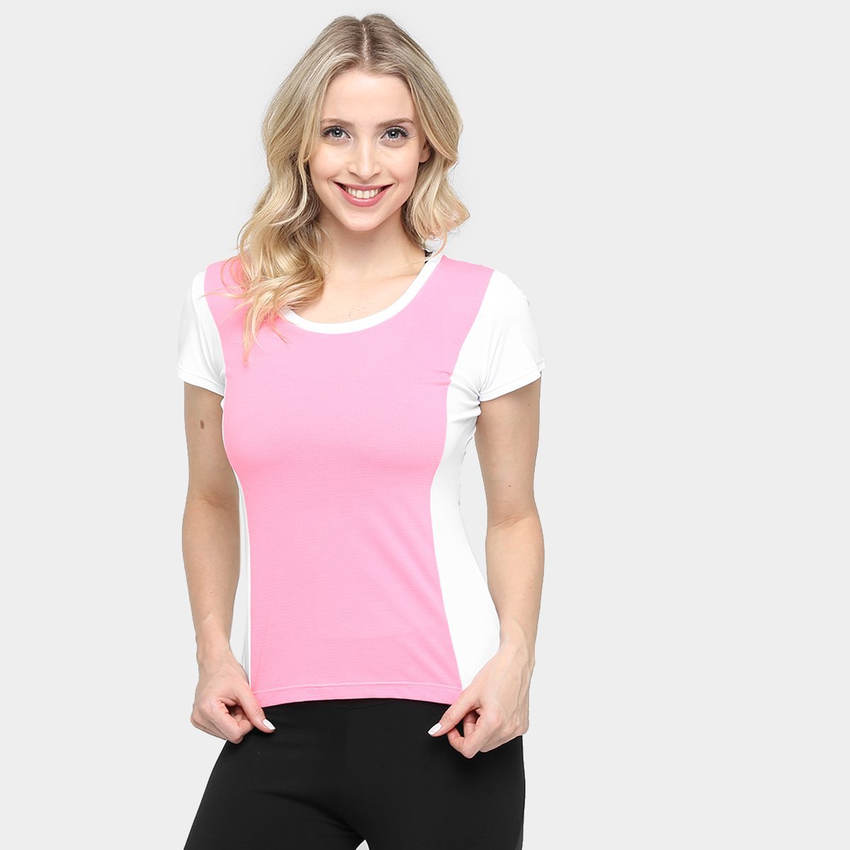 blusa rosa com branco