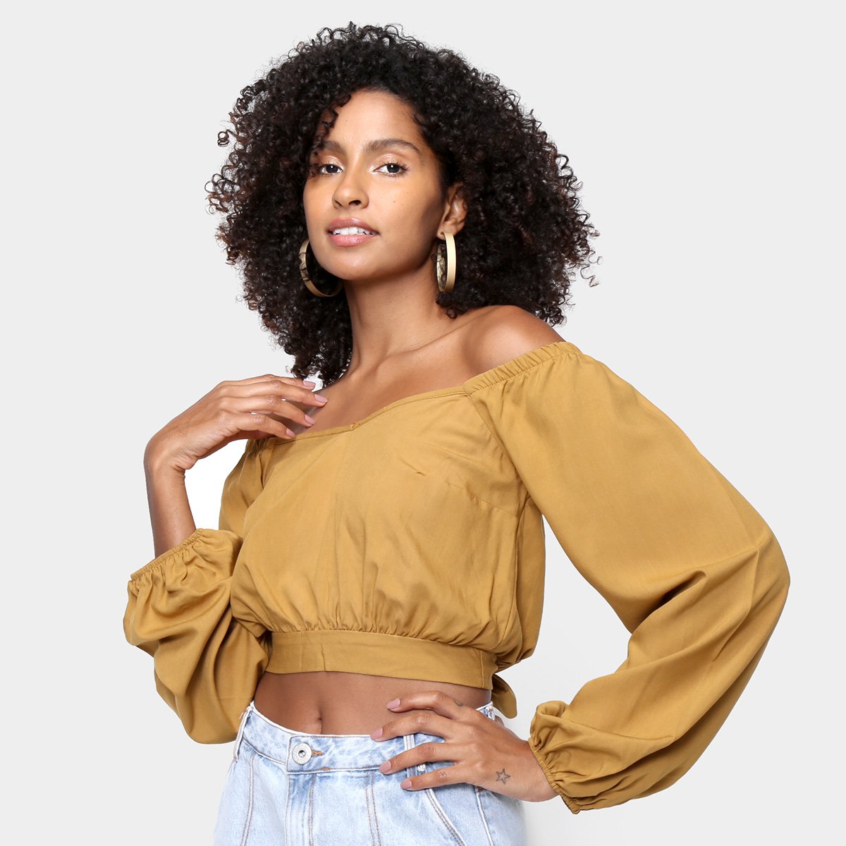 Blusa Mercatto Cropped Amarração Costas Feminina - Amarelo Menor preço em Blusa Mercatto Cropped Amarração Costas Feminina - Amarelo