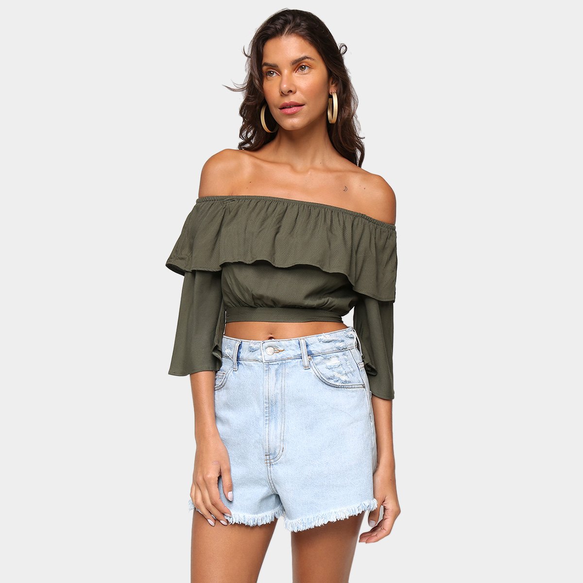 Blusa Mercatto Cropped Ombro A Ombro Feminina - Verde escuro é boa?