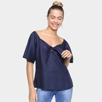 Blusa Mercatto Manga Ampla Amarração Feminina