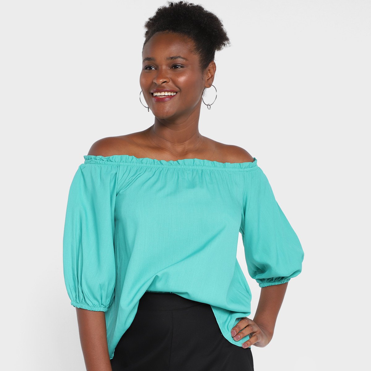 Blusa Mercatto Ombro A Ombro Babado Feminina - Verde Menor preço em Blusa Mercatto Ombro A Ombro Babado Feminina - Verde