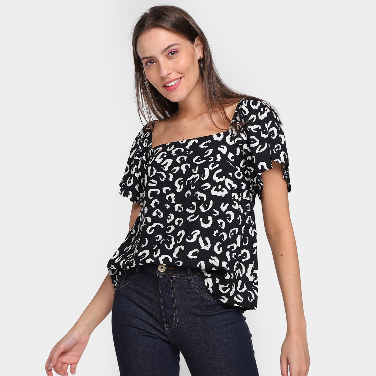 Blusa Mercatto Ombro A Ombro Estampada Feminina - Preto Menor preço em Blusa Mercatto Ombro A Ombro Estampada Feminina - Preto
