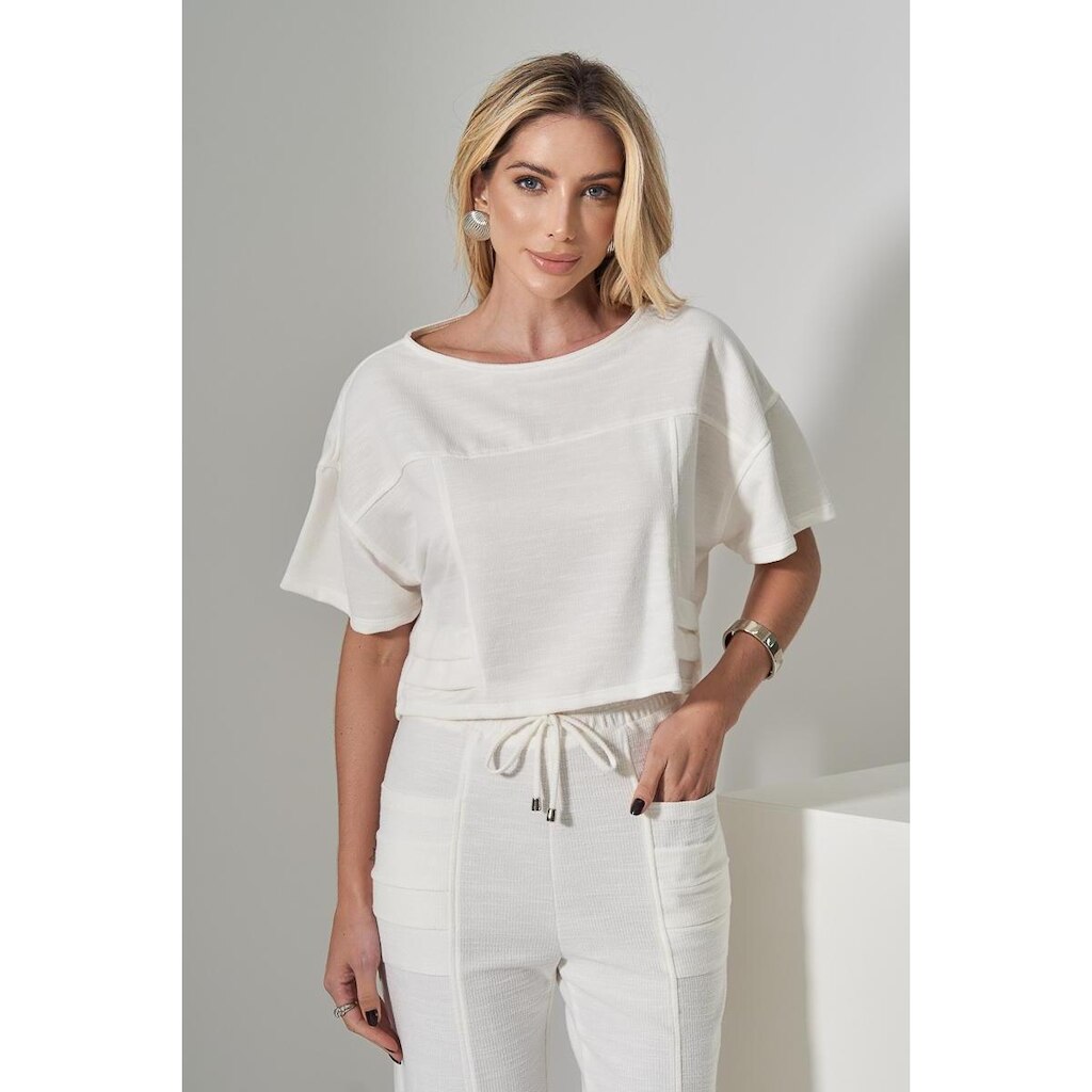 Blusa Miss Misses Moletinho Manga Curta Offwhite - P