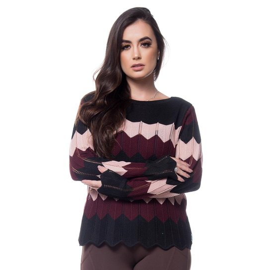 Blusa Missoni Eliza Tricot Manga Longa Feminina - Roxo