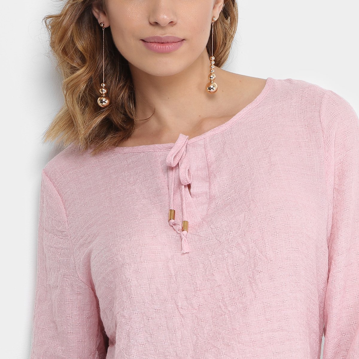 Look Com Blusa De Botao Blusa Mixxon Botão Amarração Manga Longa Feminina - Rosa | Zattini