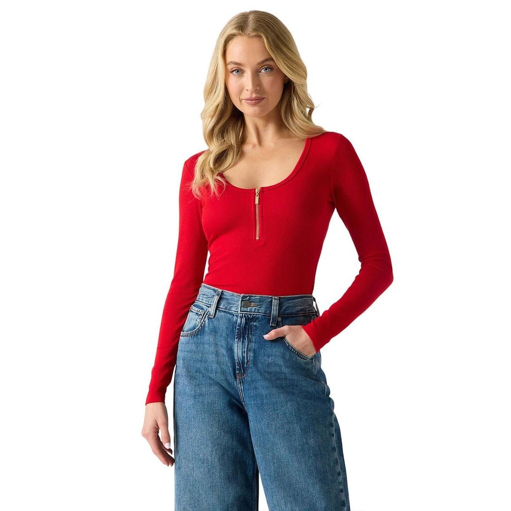 Blusa Ml Rib Ziper Decote Vermelho Escuro