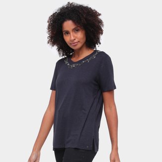 Blusa Mob Gola Bordada Manga Curta Feminina