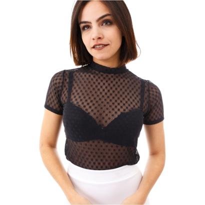 blusa transparente preta gola alta