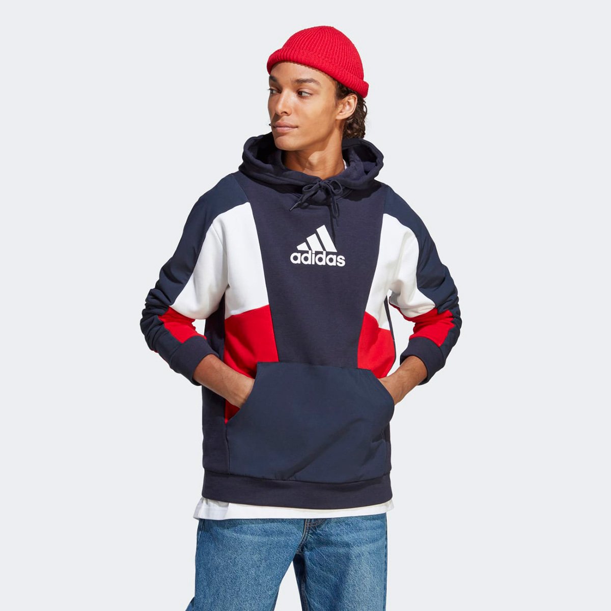 Blusa Moletom Adidas Colorblock Com Capuz Masculina - Marinho+Vermelho é ruim? Blusa Moletom Adidas Colorblock Com Capuz Masculina - Marinho+Vermelho é boa?