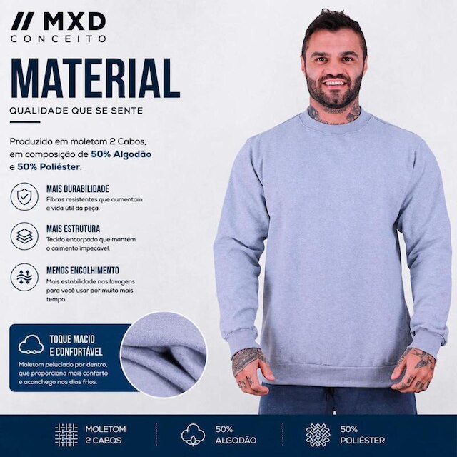 Blusa Moletom Basic MXD Conceito Sem Touca Treino De Academia Moda Fitness