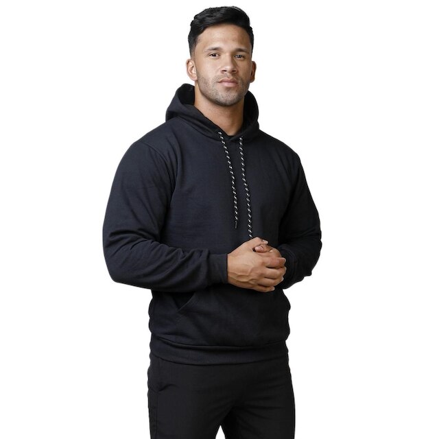 Blusa Moletom Bolso Canguru Com Capuz Masculino Básico Liso Frio