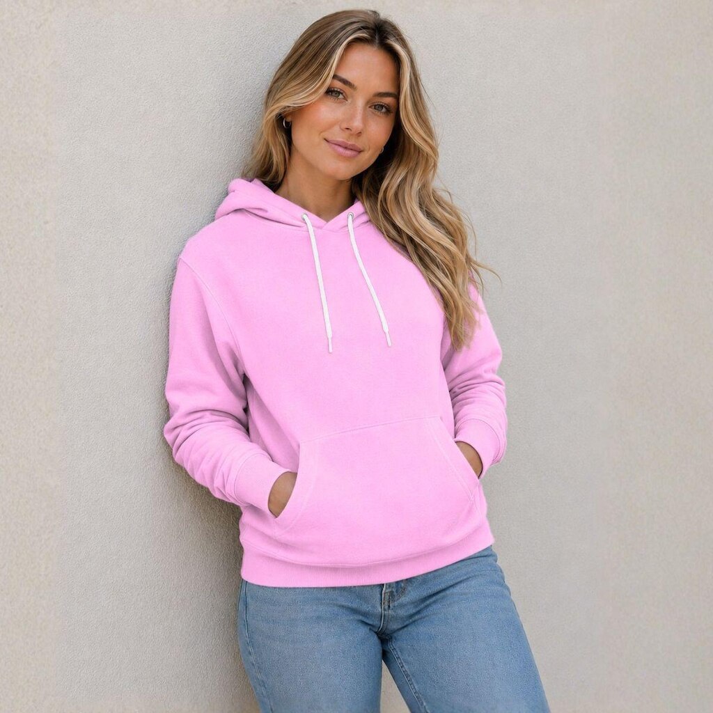 Blusa Moletom Canguru com Capuz Liso Sem Estampa Feminino Adulto