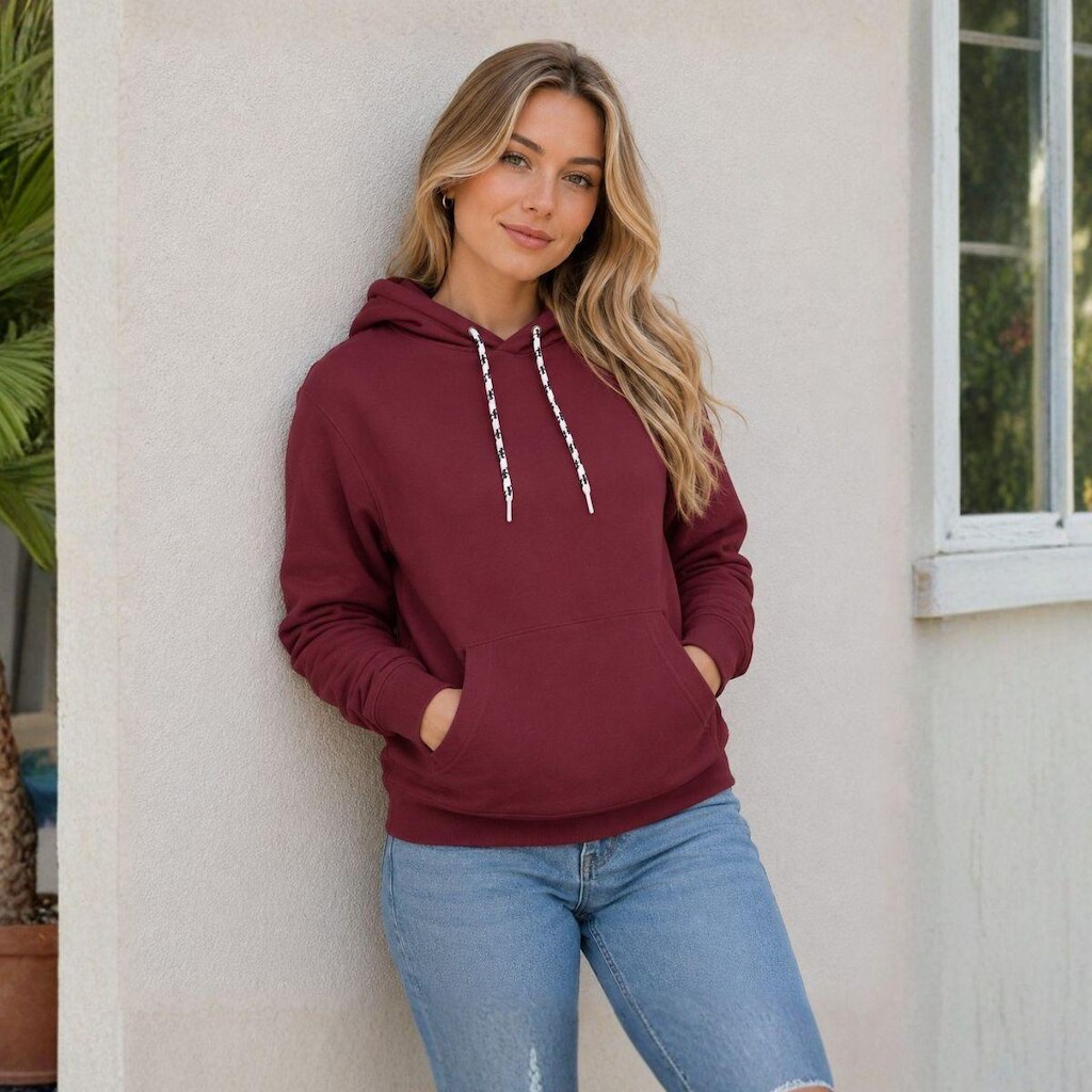 Blusa Moletom Canguru com Capuz Liso Sem Estampa Feminino Adulto