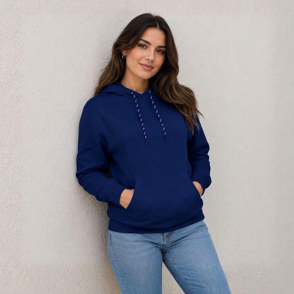 Blusa Moletom Canguru com Capuz Liso Sem Estampa Feminino Adulto